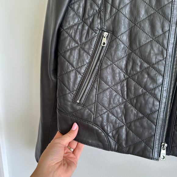 Cole Haan Genuine Lamb Skin Leather Zip Up Quilted Jacket Black L - Picture 5 of 8